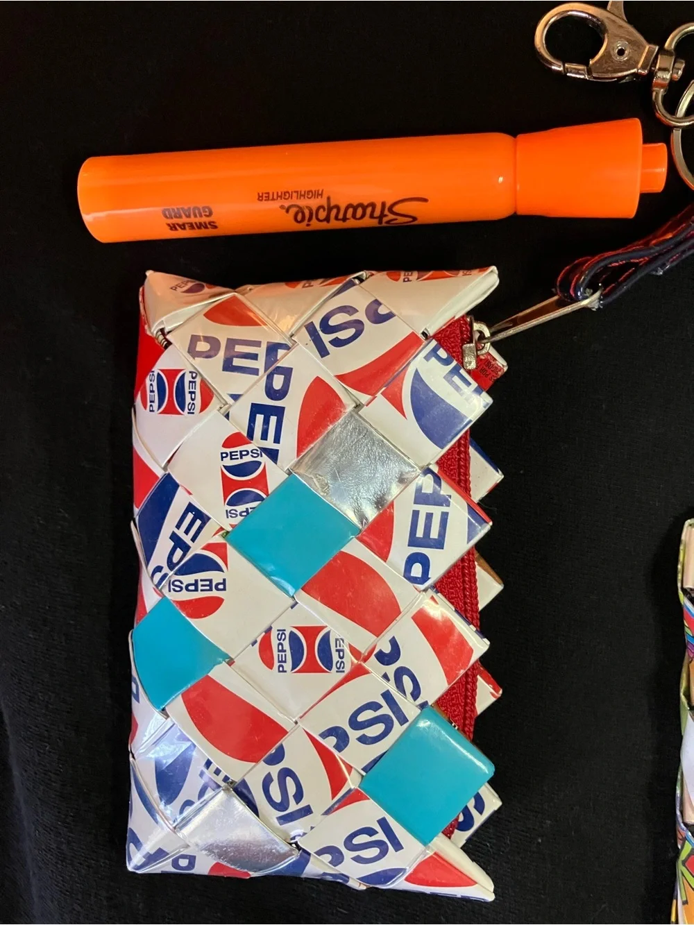 Pepsi Red and Blue Recycled Zipper Key Charm